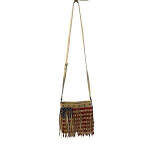 Western fringe crossbody USA red white blue purse bag faux leather 9x9"